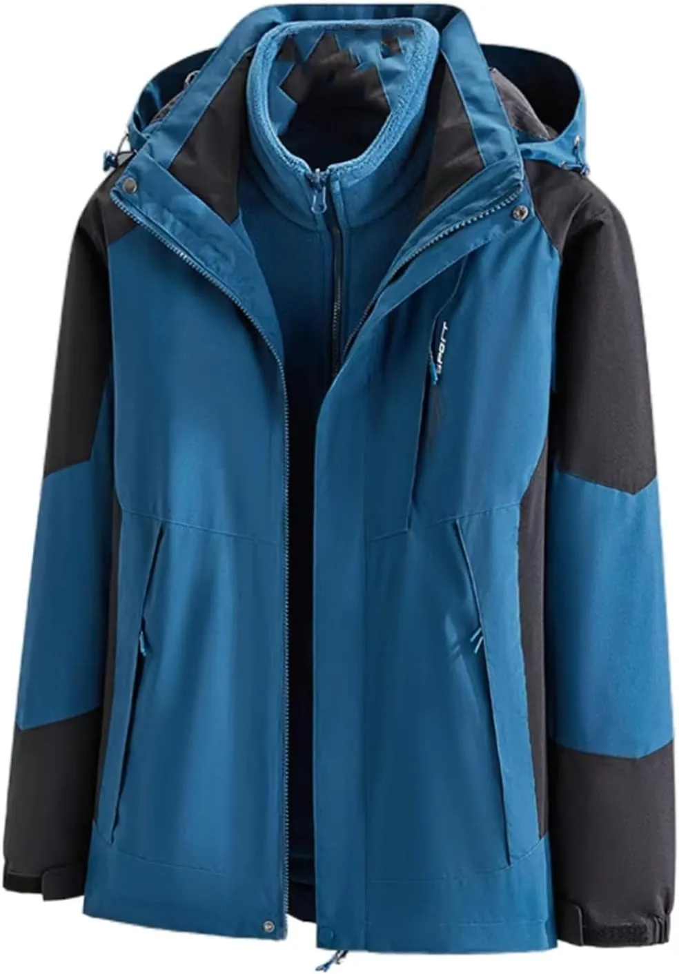 Men's Waterproof 3-in-1 Hooded Rain Jacket, Ski Jacket, Warm Fleece Lined Winter Snow Jacket, Windproof, Thick Section