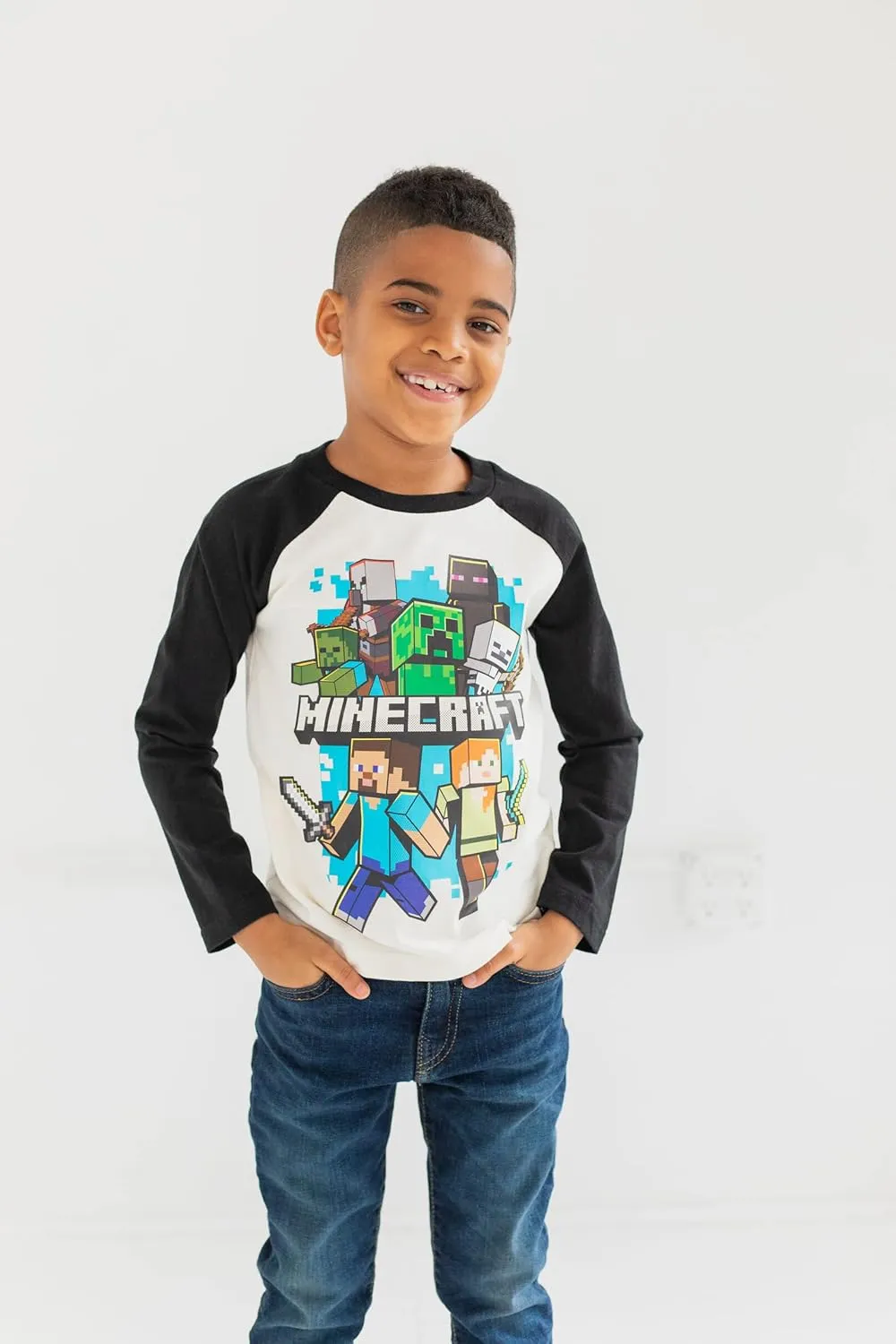 Minecraft 2 Pack Long Sleeve T-Shirts Little Kid to Big Kid Sizes (4-18-20)