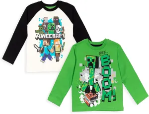 Minecraft 2 Pack Long Sleeve T-Shirts Little Kid to Big Kid Sizes (4-18-20)