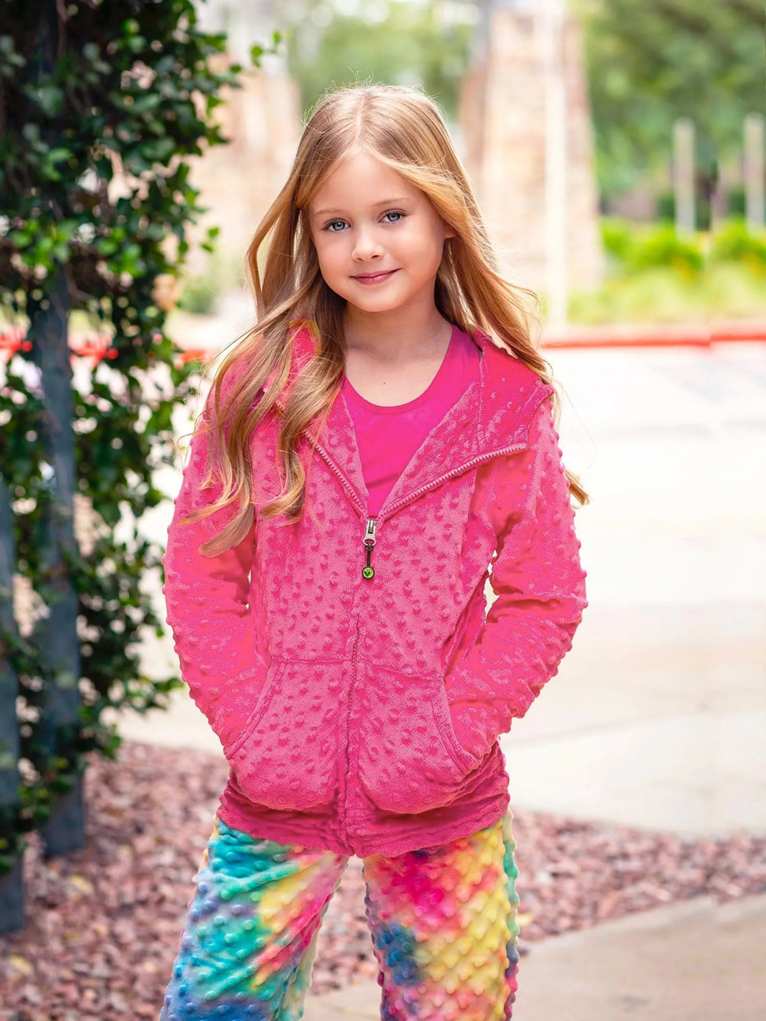 Minky Bubble Zip Hoodie - Fuchsia