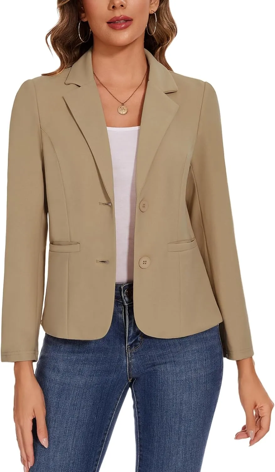 MINTLIMIT Women's Button Front Blazers Long Sleeve Lapel Stretch Casual Office Work Business Blazer Suit Jacket with Pockets