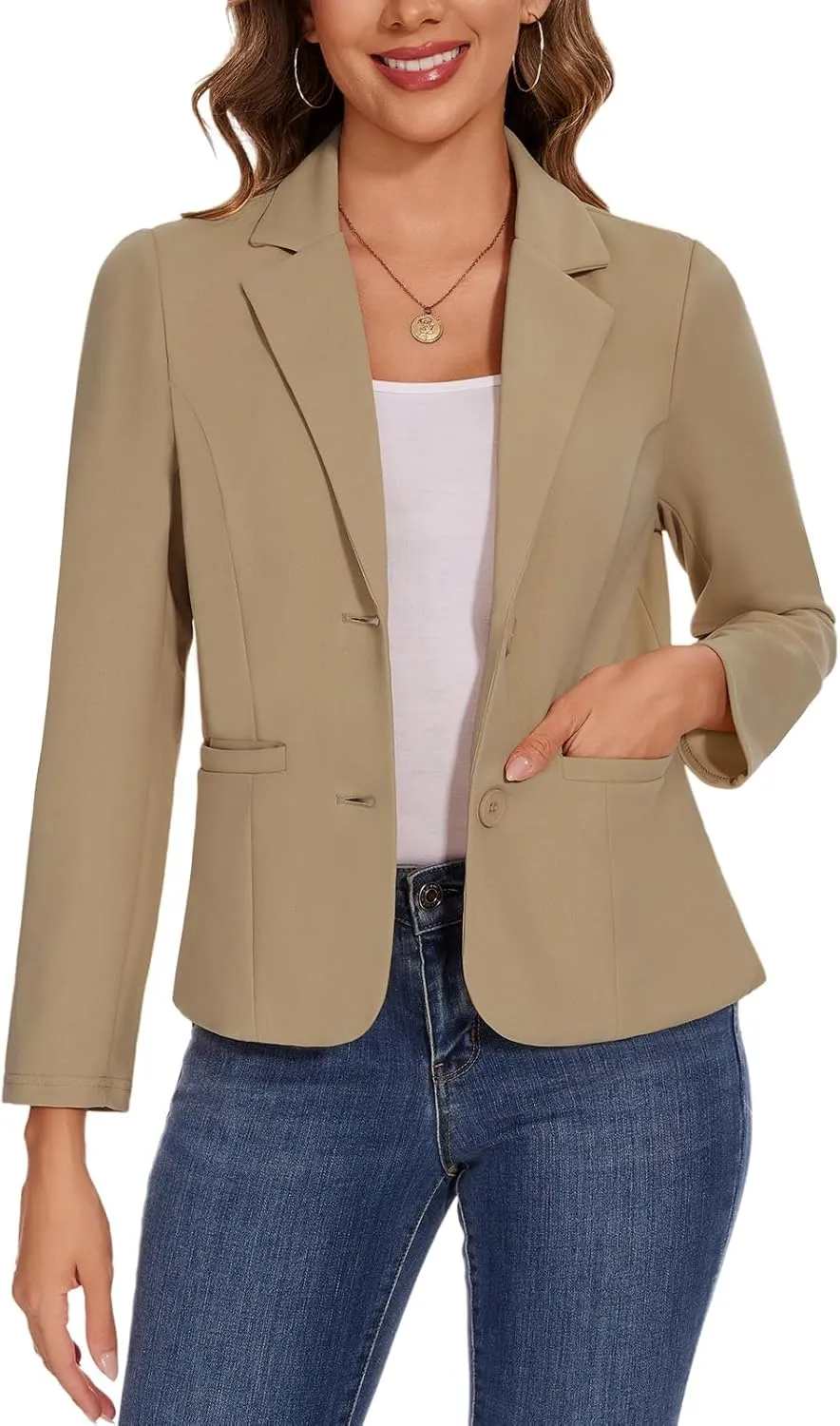 MINTLIMIT Women's Button Front Blazers Long Sleeve Lapel Stretch Casual Office Work Business Blazer Suit Jacket with Pockets