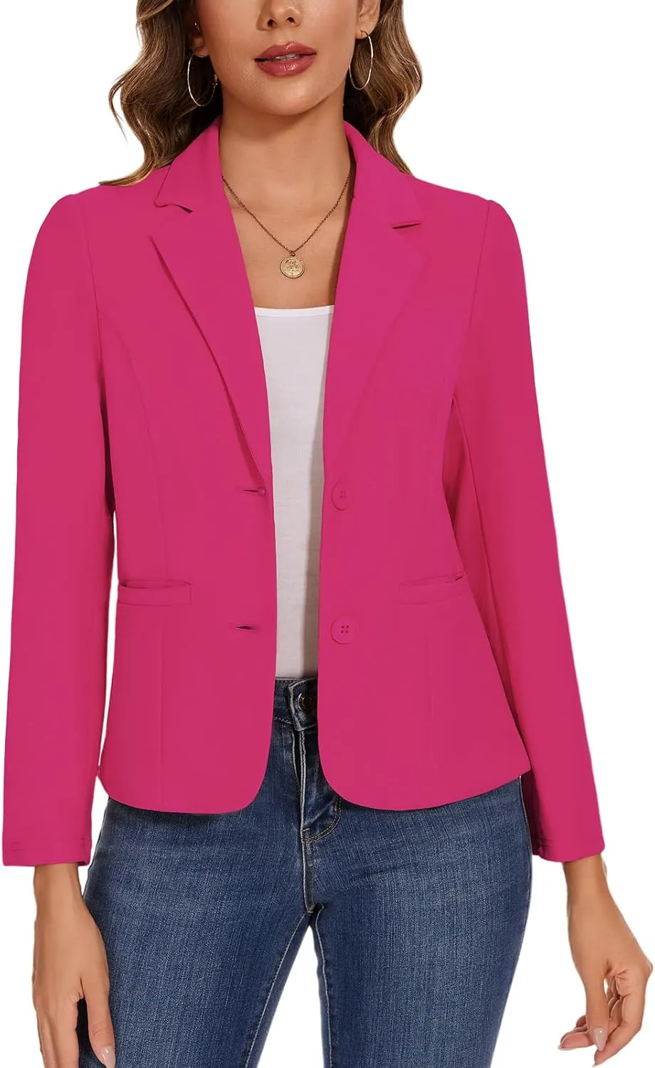 MINTLIMIT Women's Button Front Blazers Long Sleeve Lapel Stretch Casual Office Work Business Blazer Suit Jacket with Pockets