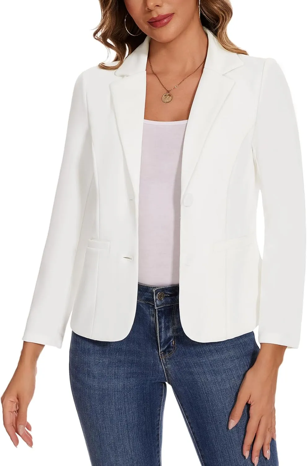 MINTLIMIT Women's Button Front Blazers Long Sleeve Lapel Stretch Casual Office Work Business Blazer Suit Jacket with Pockets