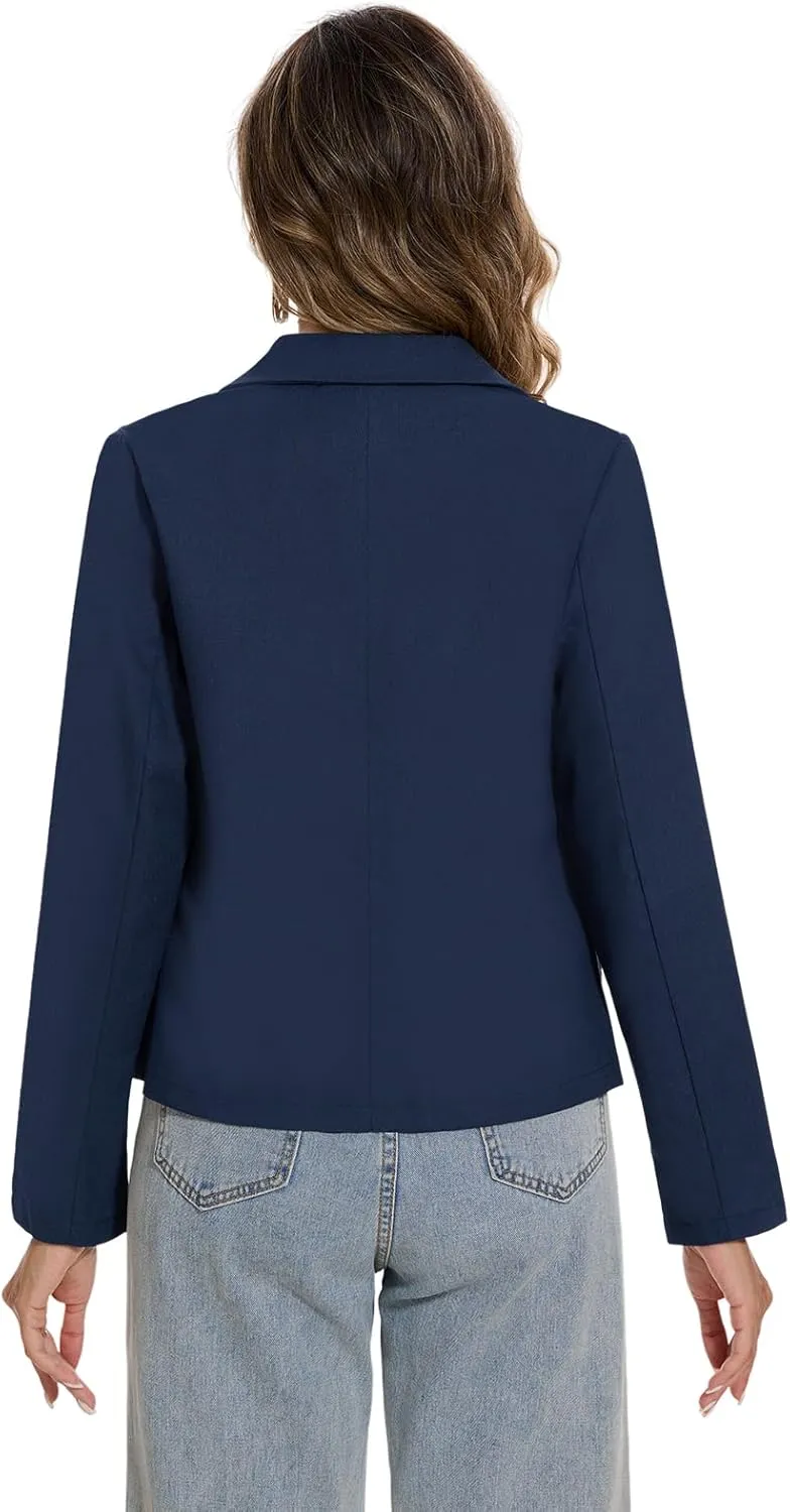 MINTLIMIT Womens Cotton Linen Blazer Long Sleeve Casual Work Office Lightweight Lapel Button Blazers Jacket with Pockets