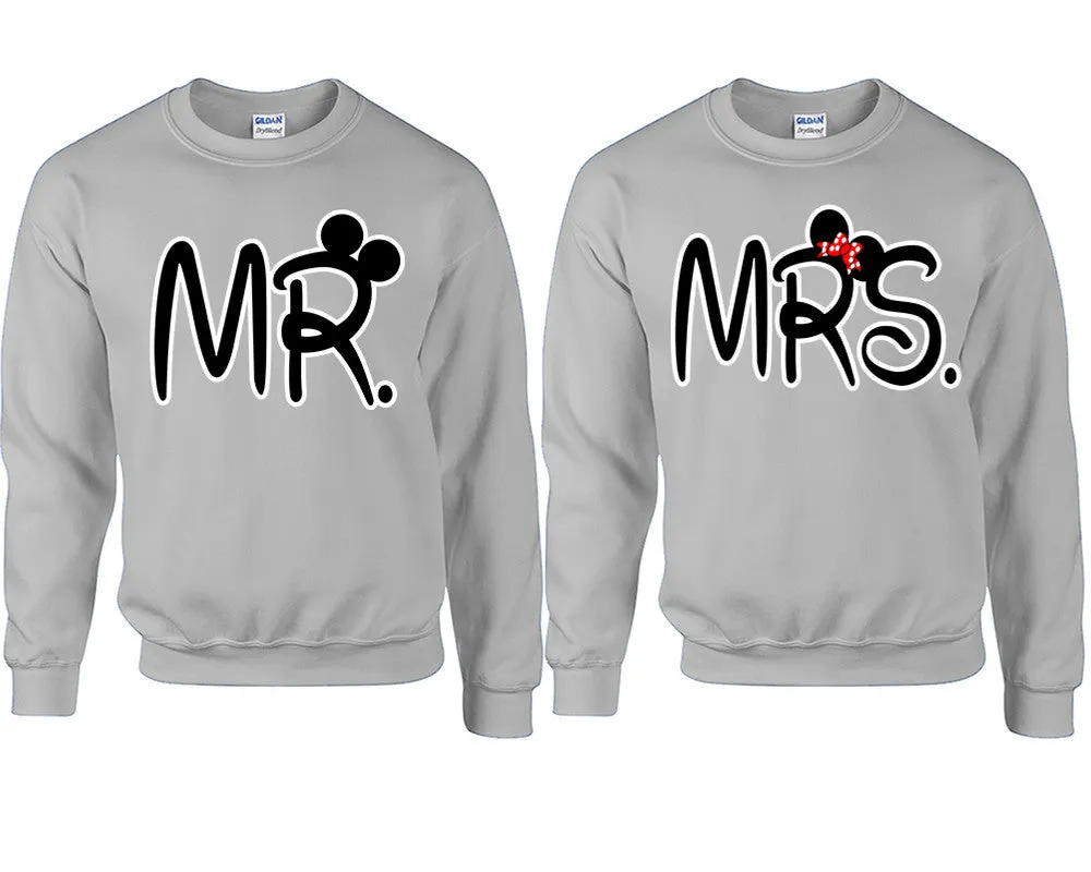 Mr & Mrs Couple Matching Crewneck Sweaters – Unisex Pullover Sweaters Sold Separately for Him and Her