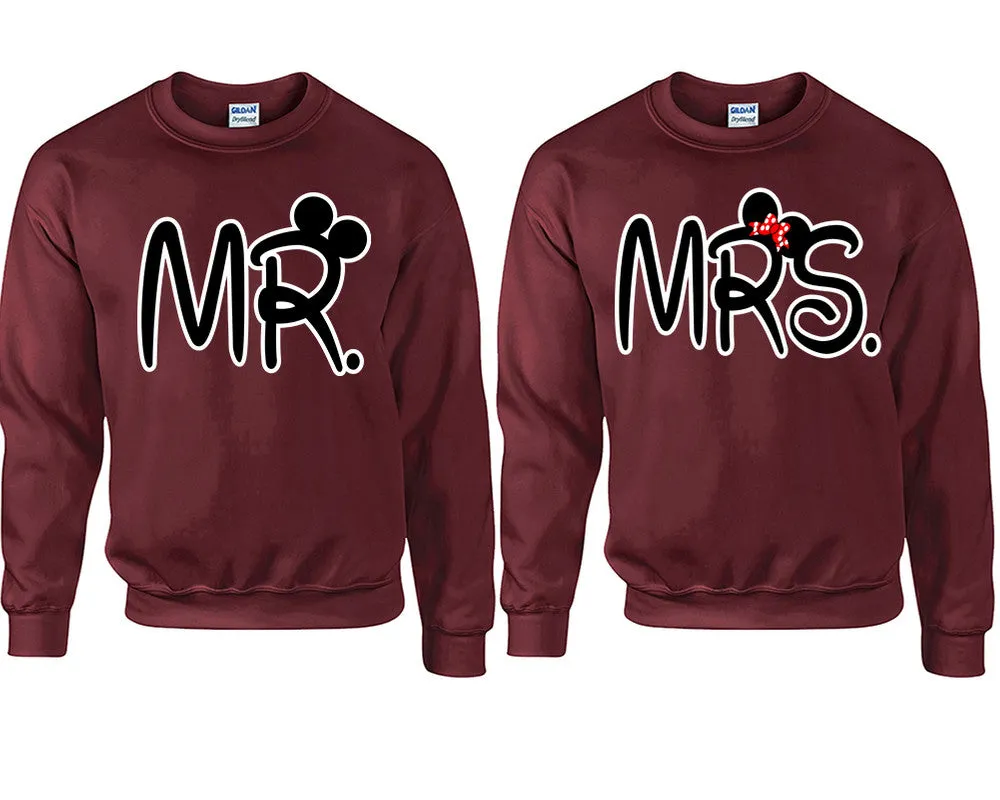 Mr & Mrs Couple Matching Crewneck Sweaters – Unisex Pullover Sweaters Sold Separately for Him and Her
