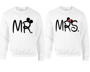 Mr & Mrs Couple Matching Crewneck Sweaters – Unisex Pullover Sweaters Sold Separately for Him and Her
