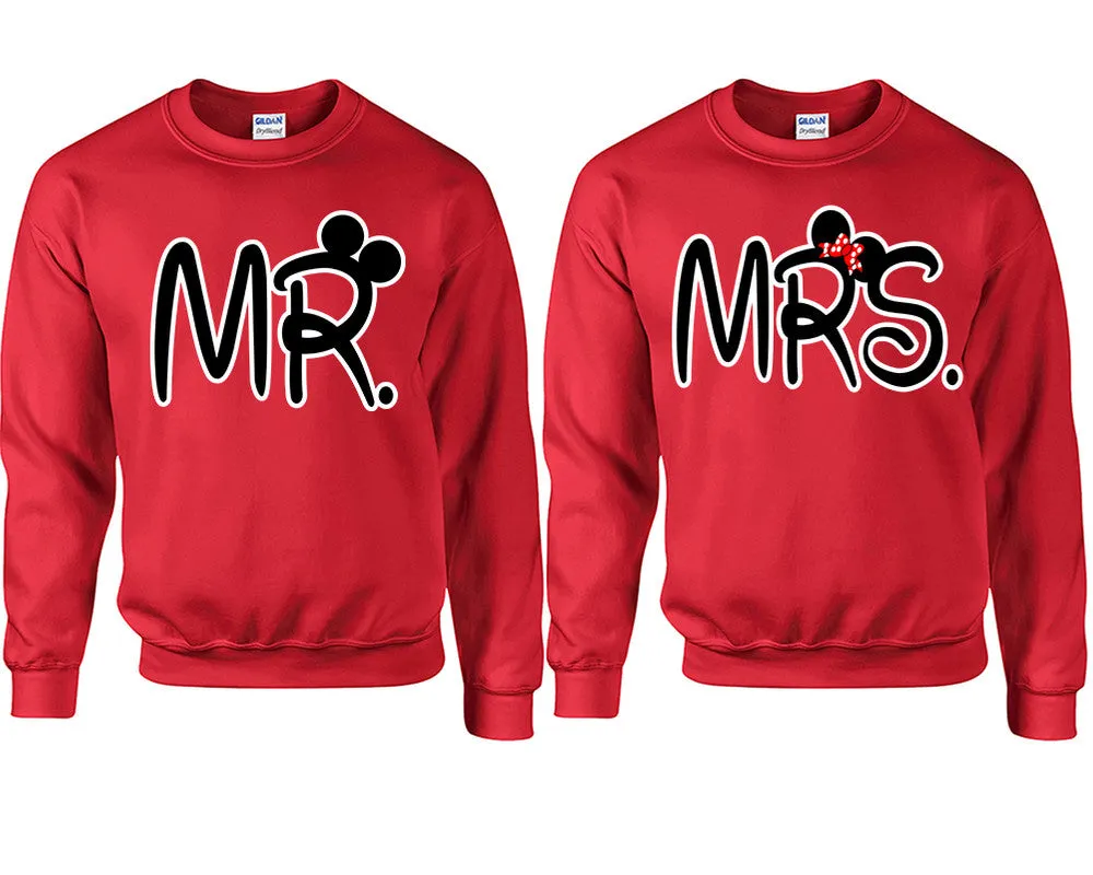 Mr & Mrs Couple Matching Crewneck Sweaters – Unisex Pullover Sweaters Sold Separately for Him and Her