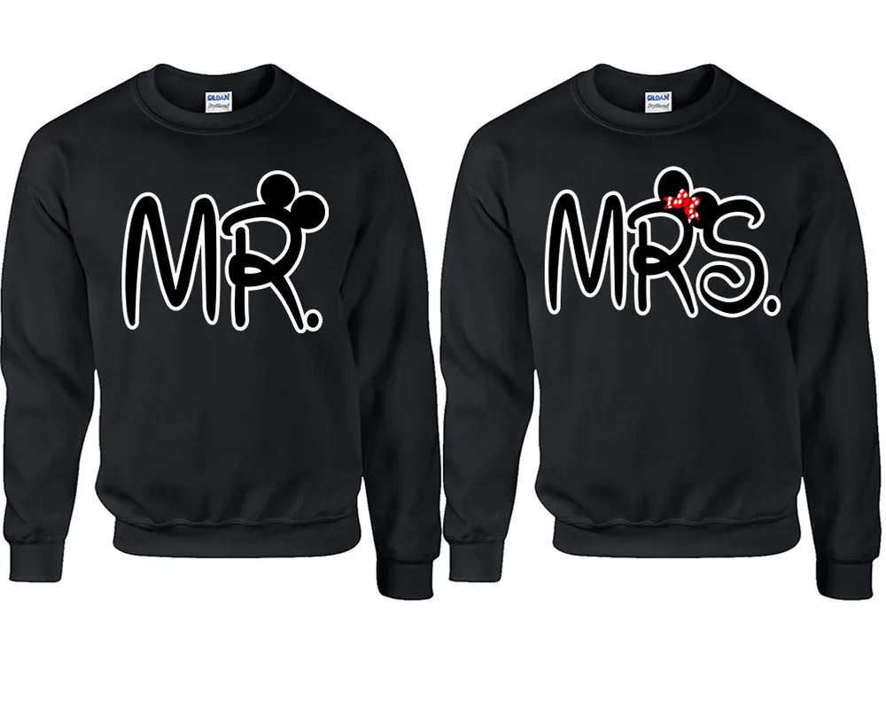 Mr & Mrs Couple Matching Crewneck Sweaters – Unisex Pullover Sweaters Sold Separately for Him and Her