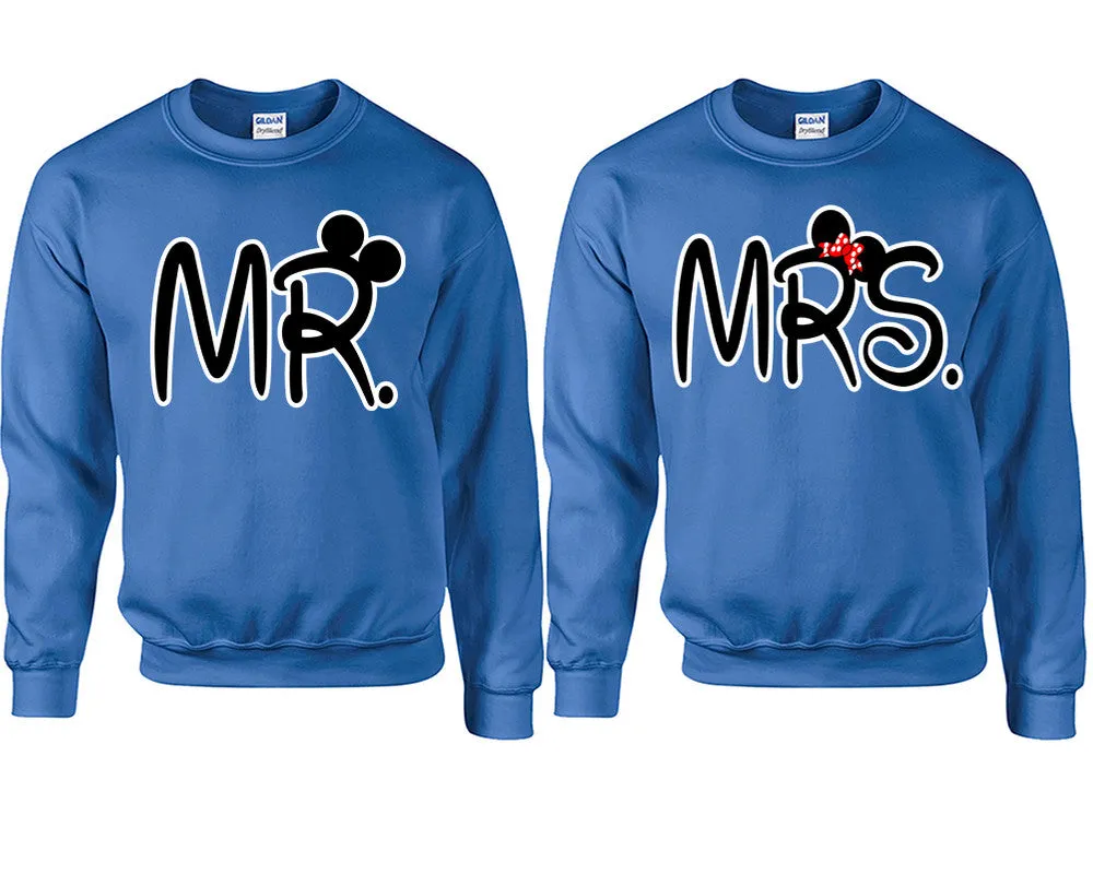 Mr & Mrs Couple Matching Crewneck Sweaters – Unisex Pullover Sweaters Sold Separately for Him and Her