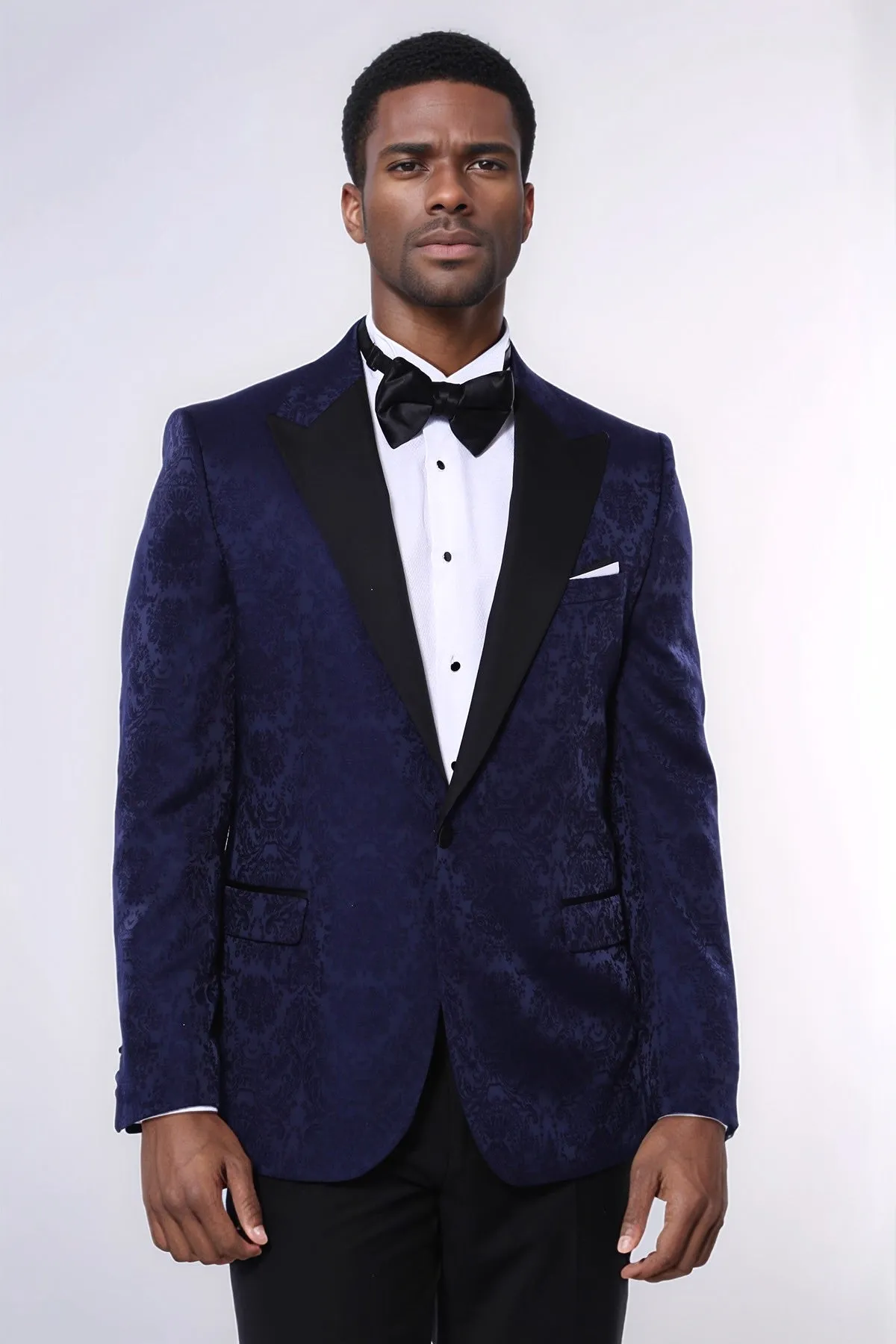 Navy Blue Patterned Party Blazer - Wessi