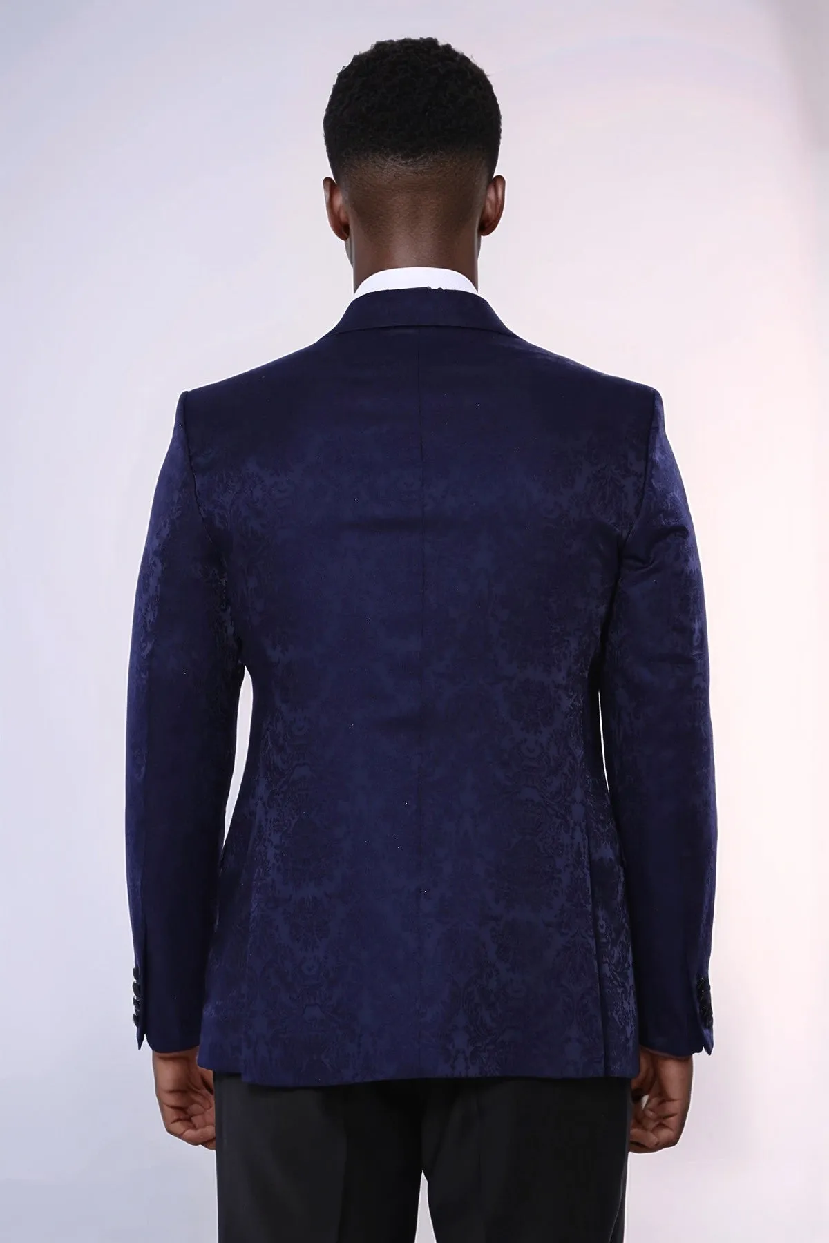 Navy Blue Patterned Party Blazer - Wessi