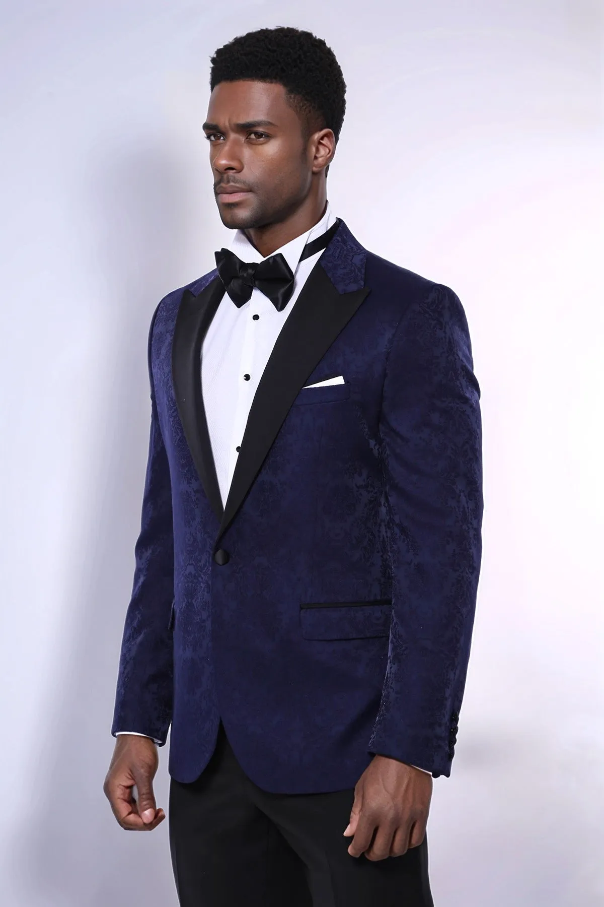 Navy Blue Patterned Party Blazer - Wessi