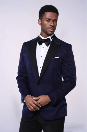 Navy Blue Patterned Party Blazer - Wessi