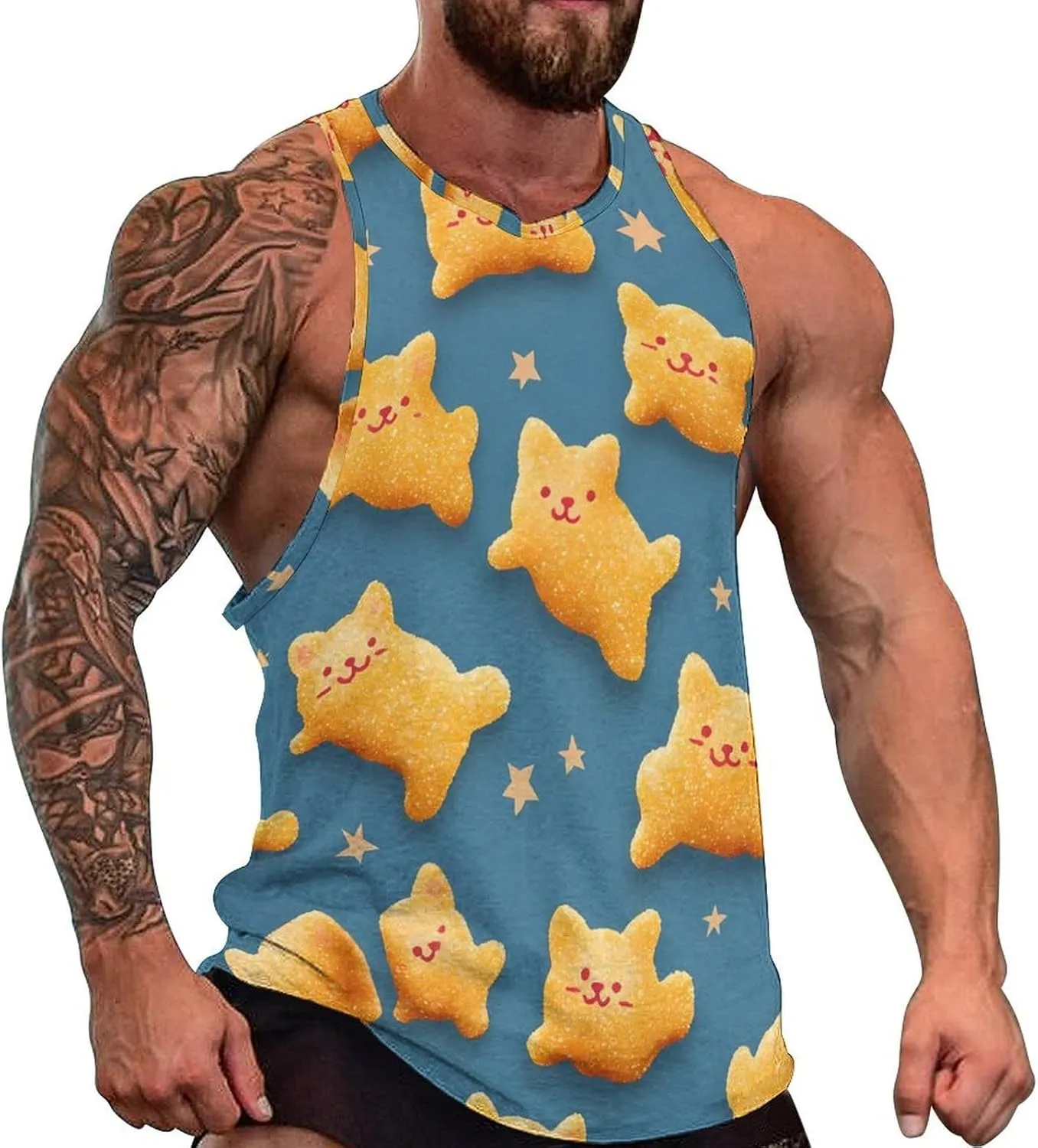 Nuggets Funny Cats Men's Activewear Tank Tops Gym Sleeveless Muscle T Shirts Workout Tees Vest