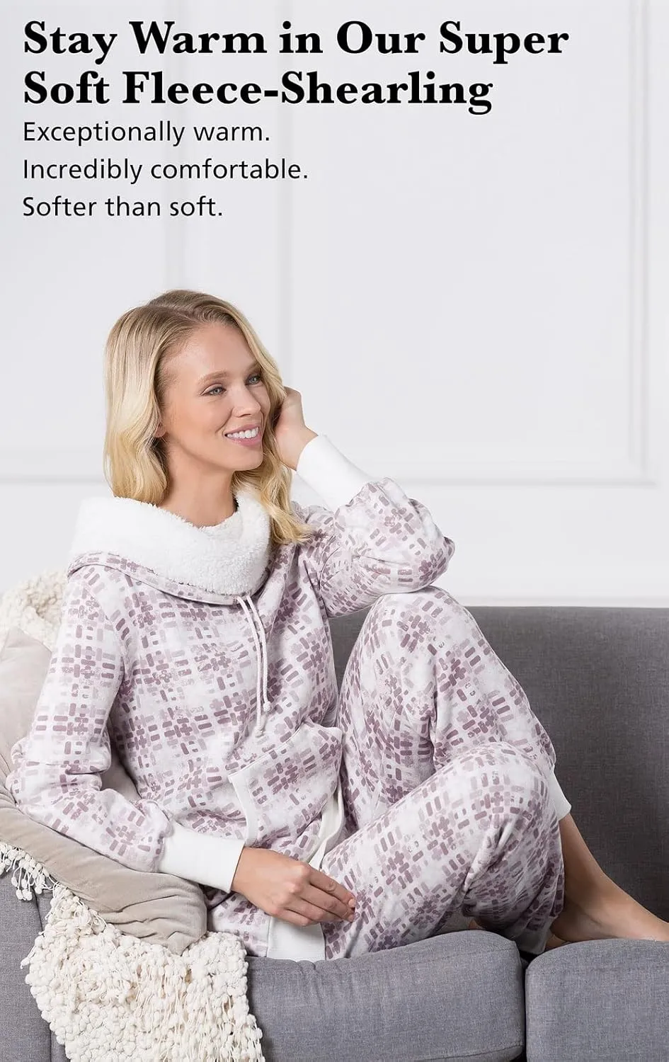 PajamaGram Womens Pajama Sets - Cozy Pajamas For Women, Shearling Rollneck
