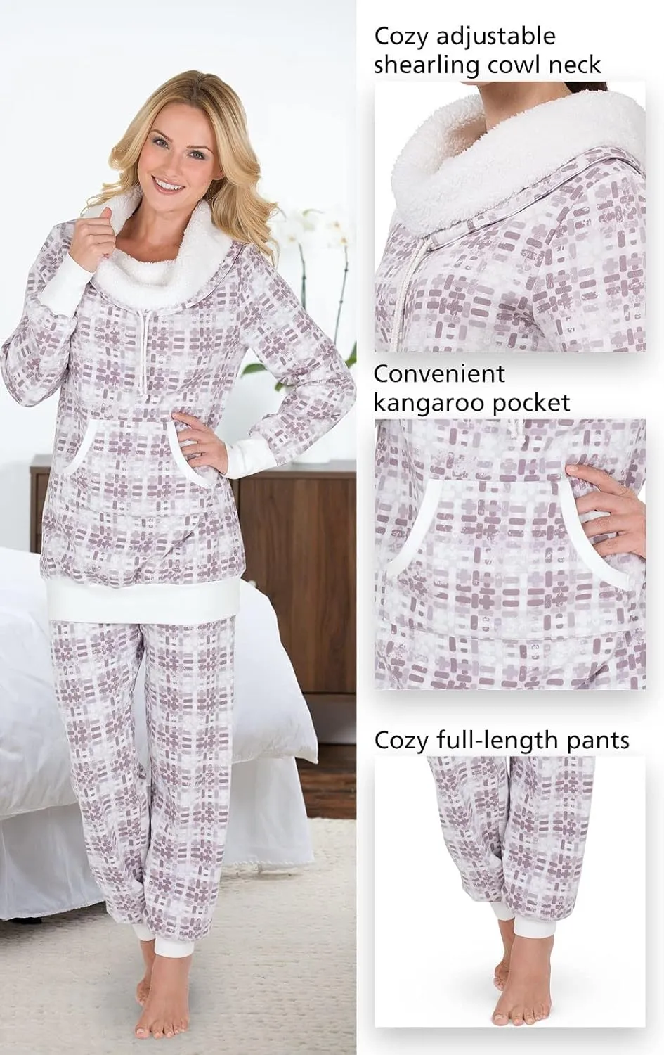 PajamaGram Womens Pajama Sets - Cozy Pajamas For Women, Shearling Rollneck