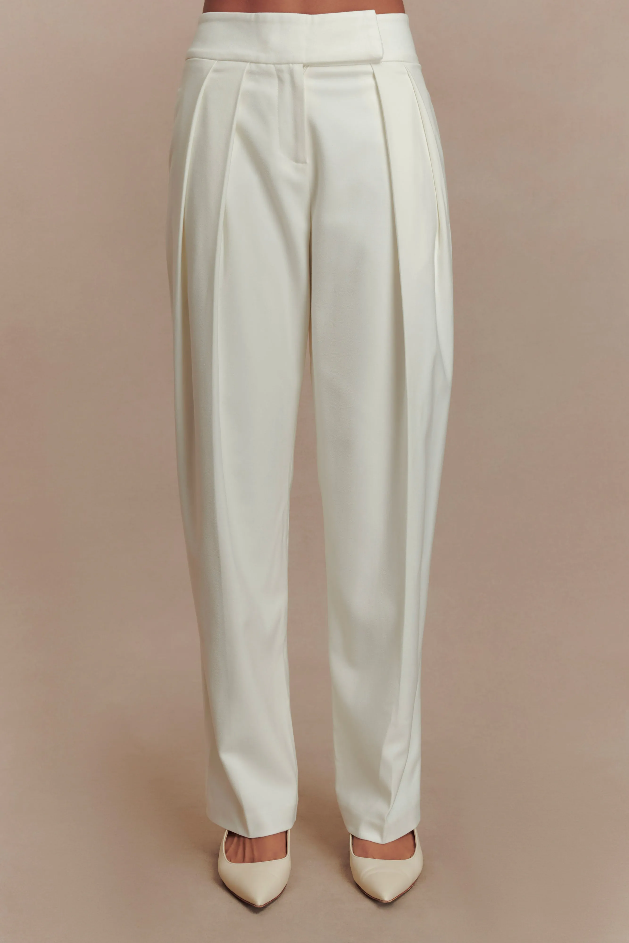 Penelope Pleated High Waisted Pants - Ivory
