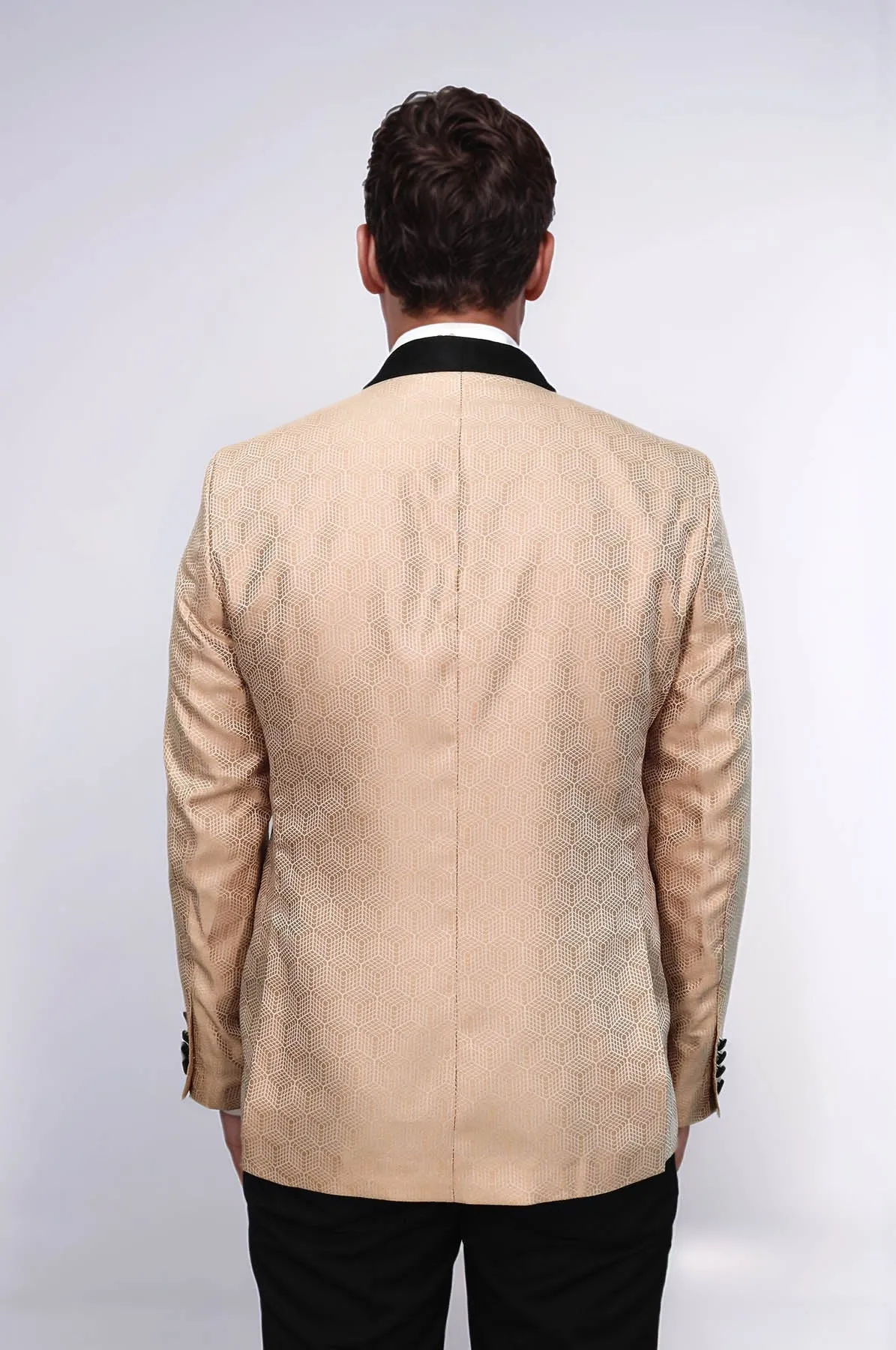 Pentagon Patterned Shawl Lapel Cream Men Dinner Jacket - Wessi