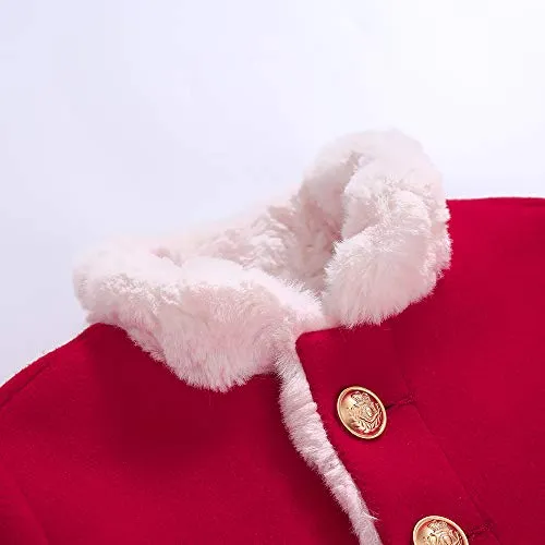 Pettigirl Girls Elegant Winter Christmas Fashion Faux Fur Collar Red Overcoat Outfit Kids Stylish Holiday Party Coat