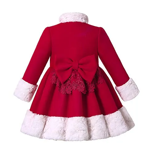 Pettigirl Girls Elegant Winter Christmas Fashion Faux Fur Collar Red Overcoat Outfit Kids Stylish Holiday Party Coat