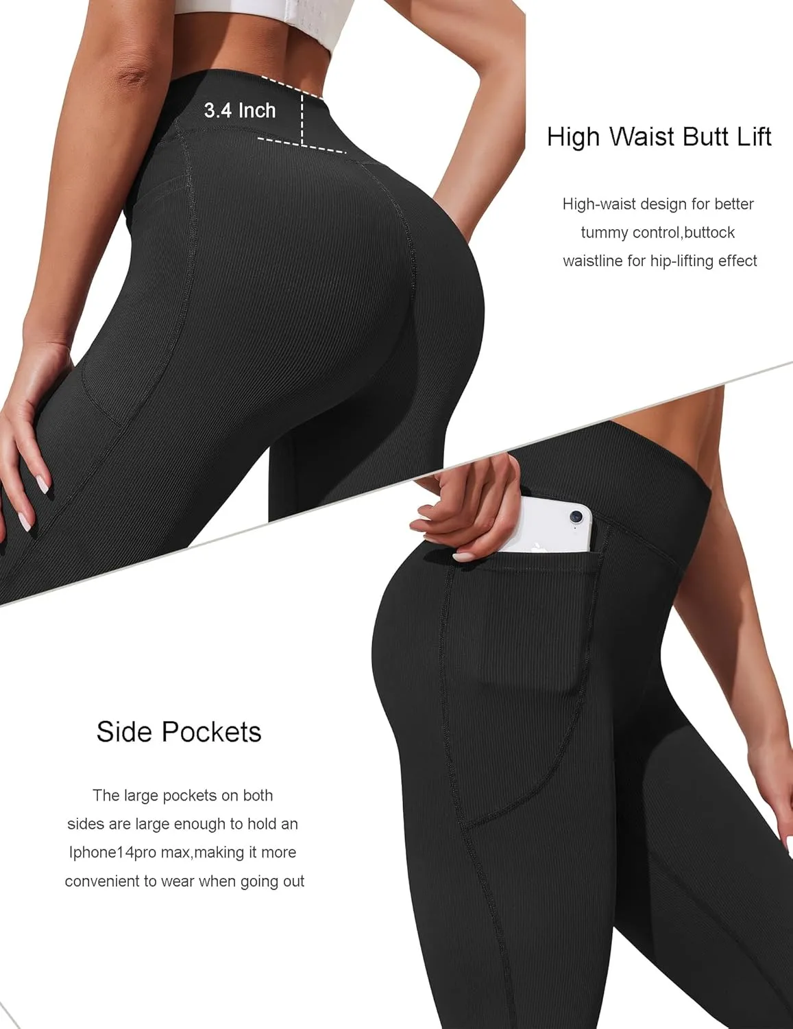 PINSPARK Womens Flare Yoga Pants Ribbed Bootcut Leggings High Waisted Flares Bottom Workouts Pants with Pockets
