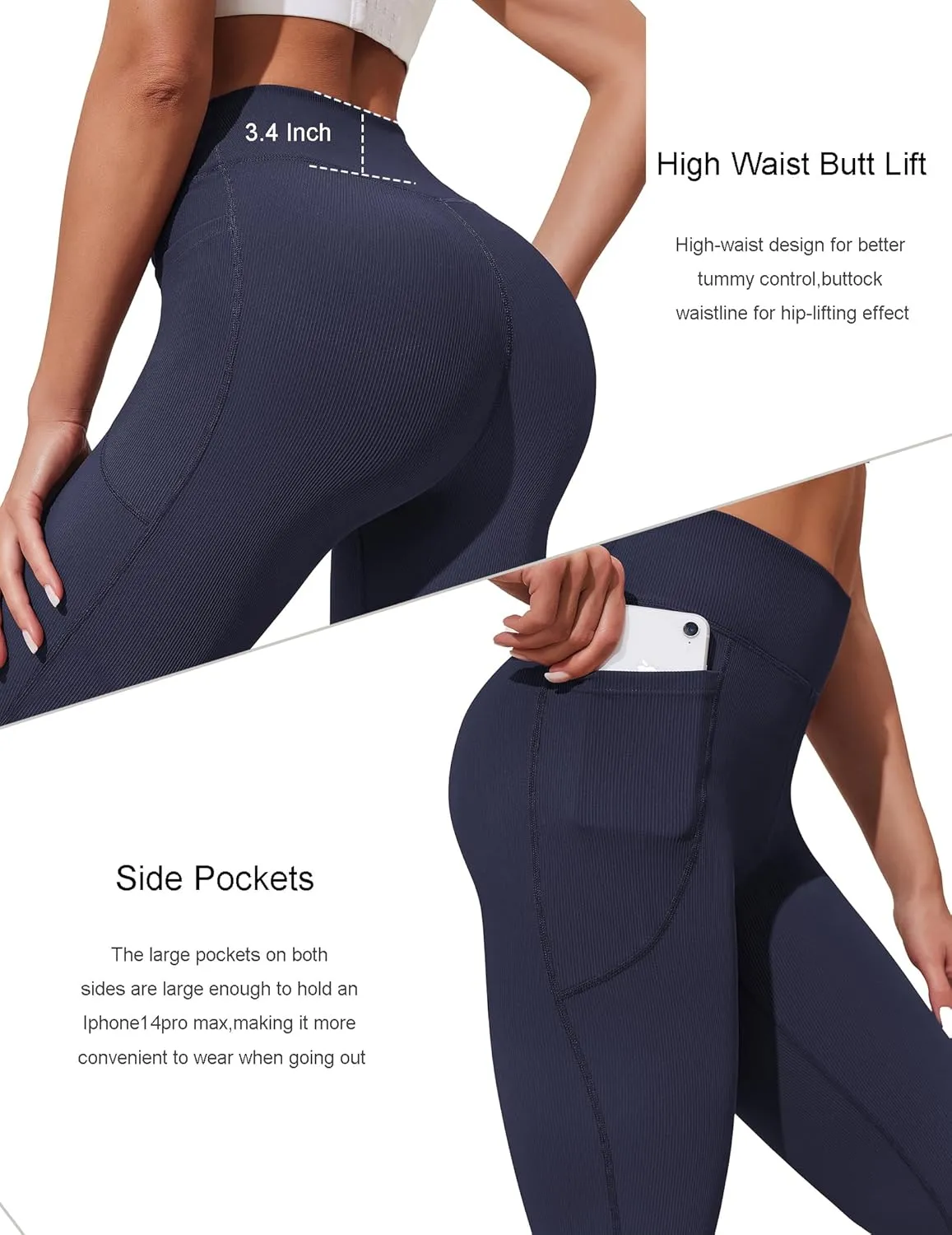 PINSPARK Womens Flare Yoga Pants Ribbed Bootcut Leggings High Waisted Flares Bottom Workouts Pants with Pockets