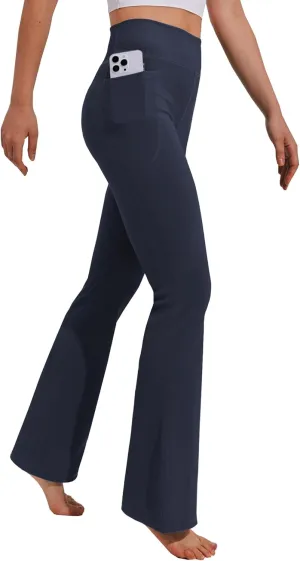 PINSPARK Womens Flare Yoga Pants Ribbed Bootcut Leggings High Waisted Flares Bottom Workouts Pants with Pockets