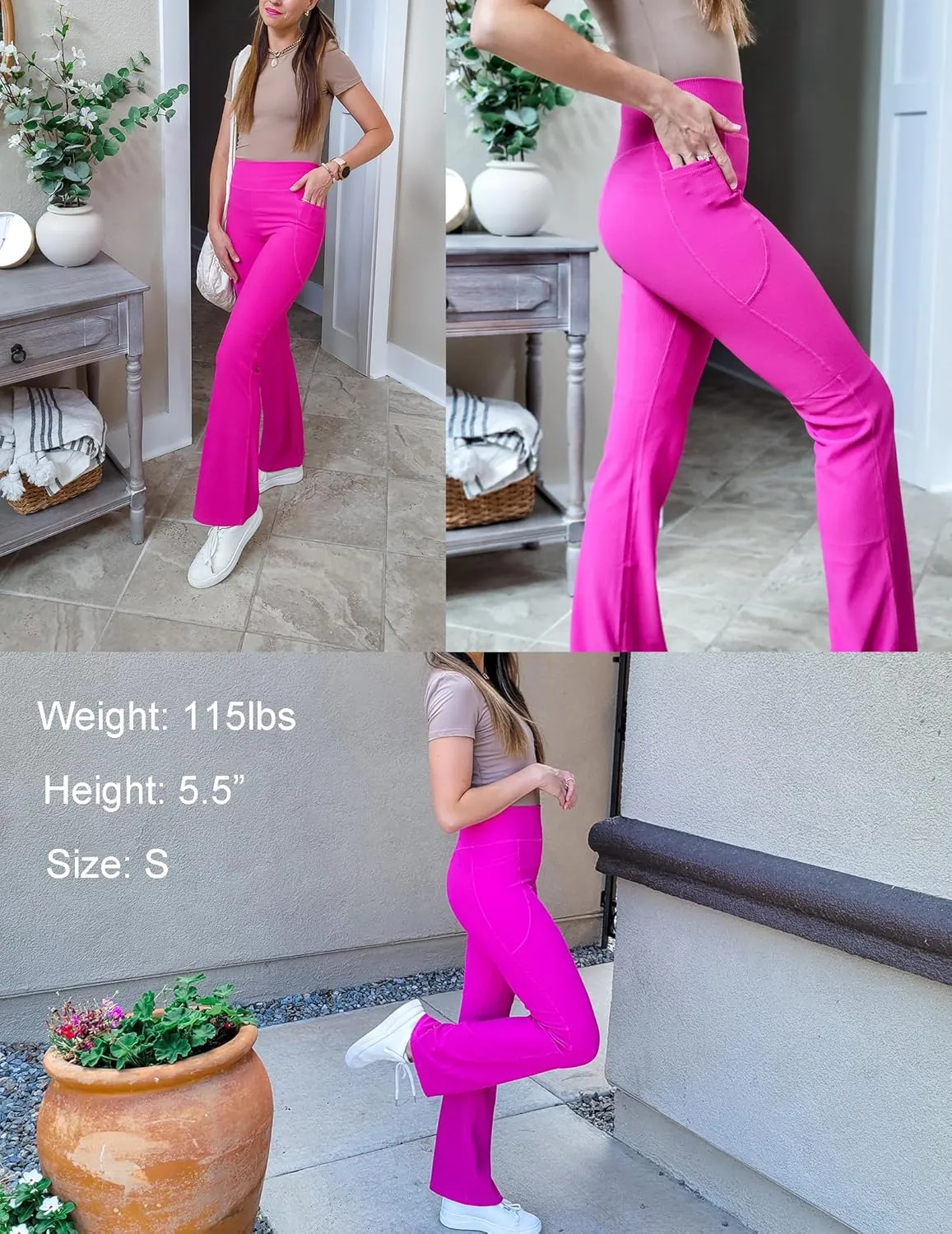 PINSPARK Womens Flare Yoga Pants Ribbed Bootcut Leggings High Waisted Flares Bottom Workouts Pants with Pockets