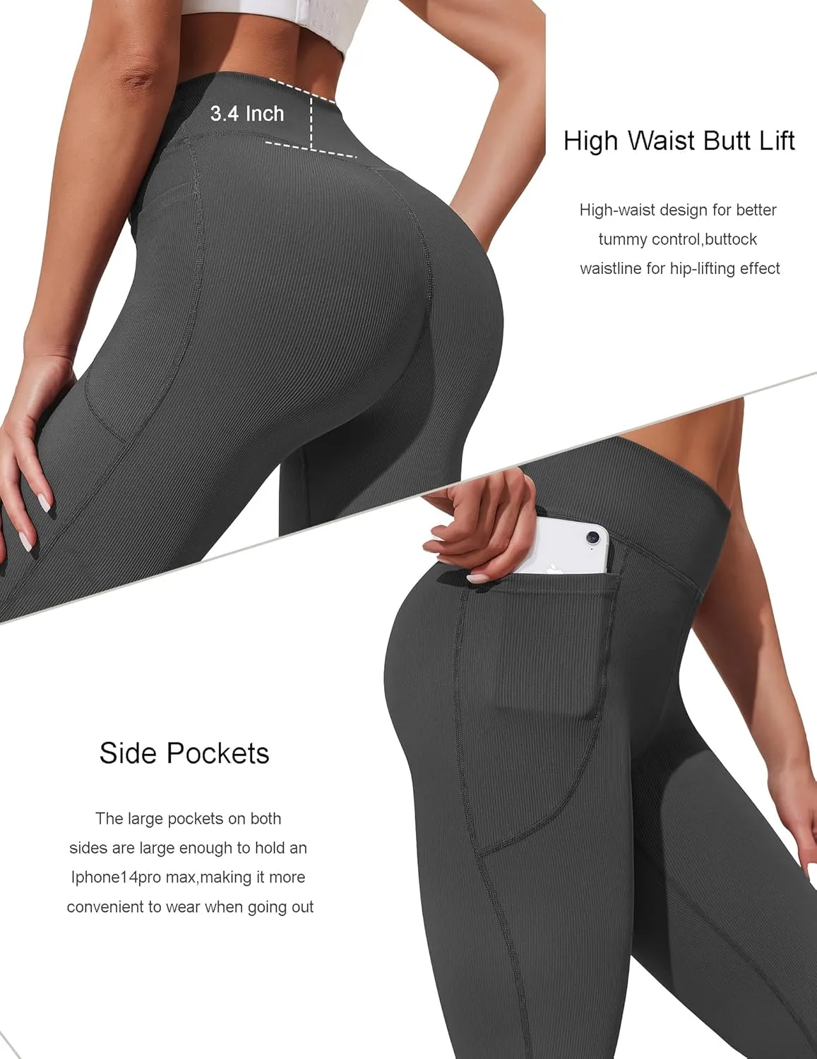 PINSPARK Womens Flare Yoga Pants Ribbed Bootcut Leggings High Waisted Flares Bottom Workouts Pants with Pockets