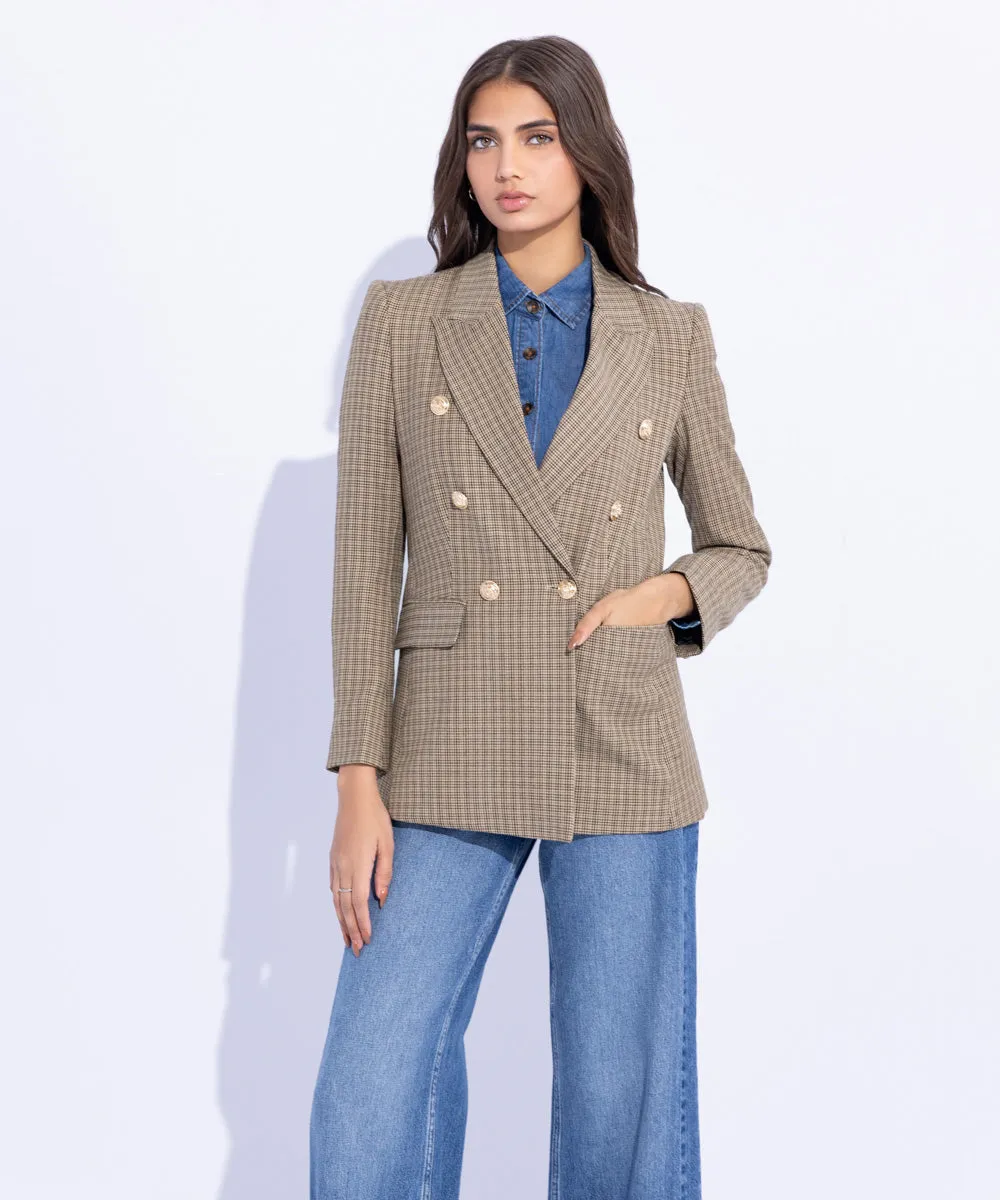 Plaid Double Breasted Blazer
