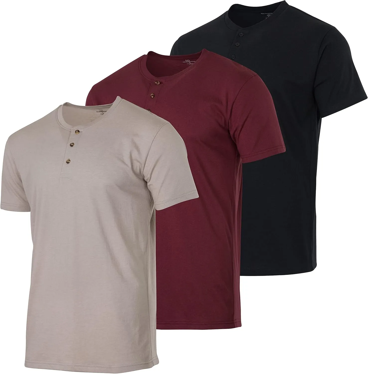 Real Essentials 3 Pack: Men's Cotton Short & Long Sleeve Henley T-Shirt Performance Activewear (Available in Big & Tall)