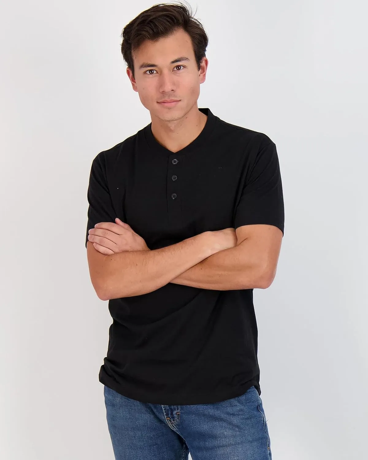 Real Essentials 3 Pack: Men's Cotton Short & Long Sleeve Henley T-Shirt Performance Activewear (Available in Big & Tall)