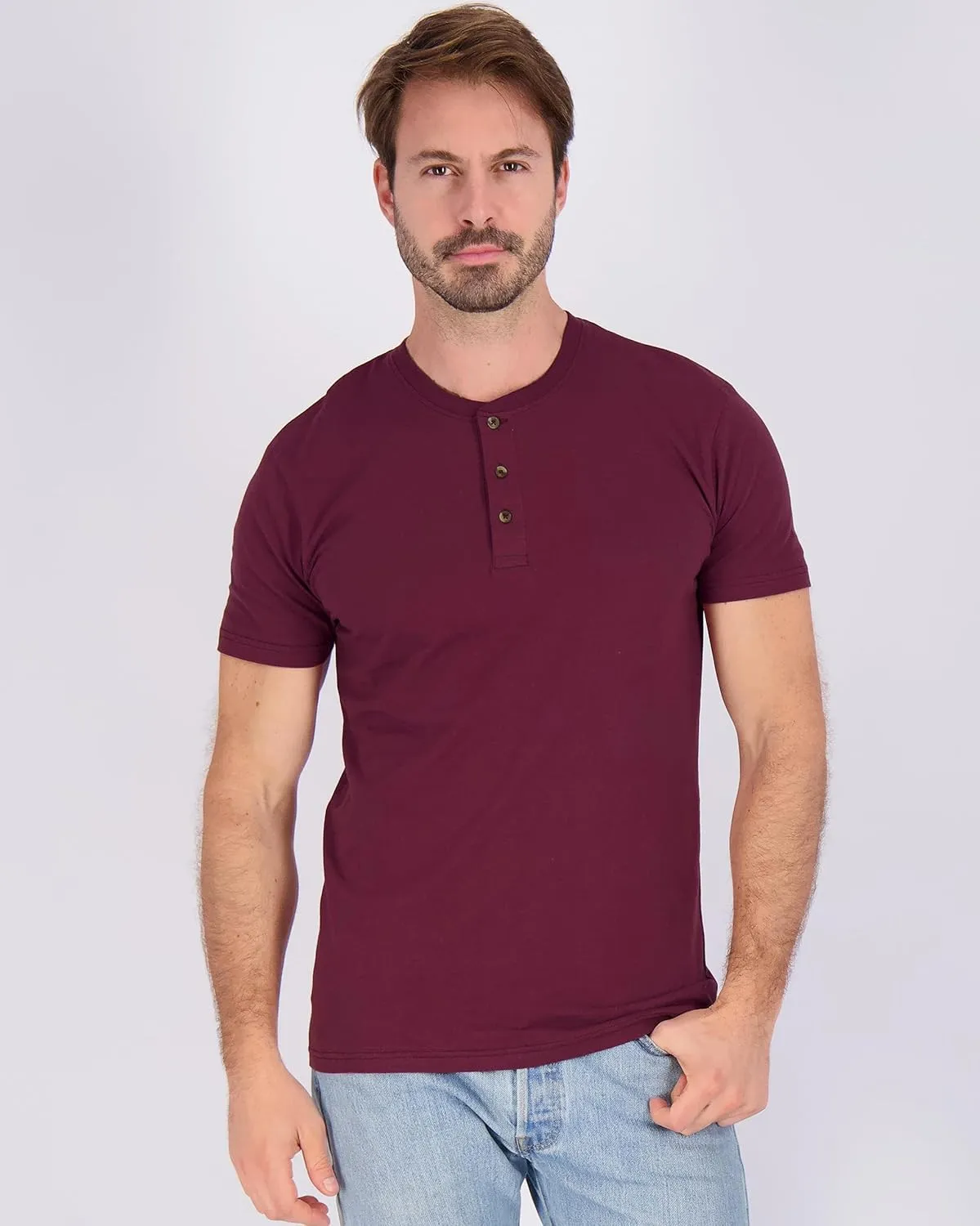 Real Essentials 3 Pack: Men's Cotton Short & Long Sleeve Henley T-Shirt Performance Activewear (Available in Big & Tall)
