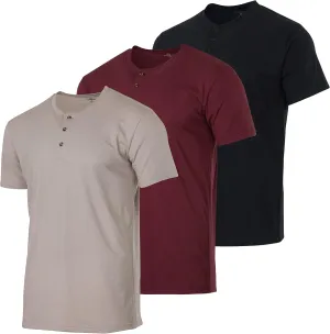 Real Essentials 3 Pack: Men's Cotton Short & Long Sleeve Henley T-Shirt Performance Activewear (Available in Big & Tall)