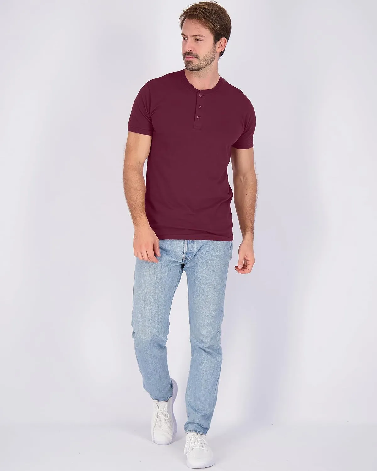 Real Essentials 3 Pack: Men's Cotton Short & Long Sleeve Henley T-Shirt Performance Activewear (Available in Big & Tall)