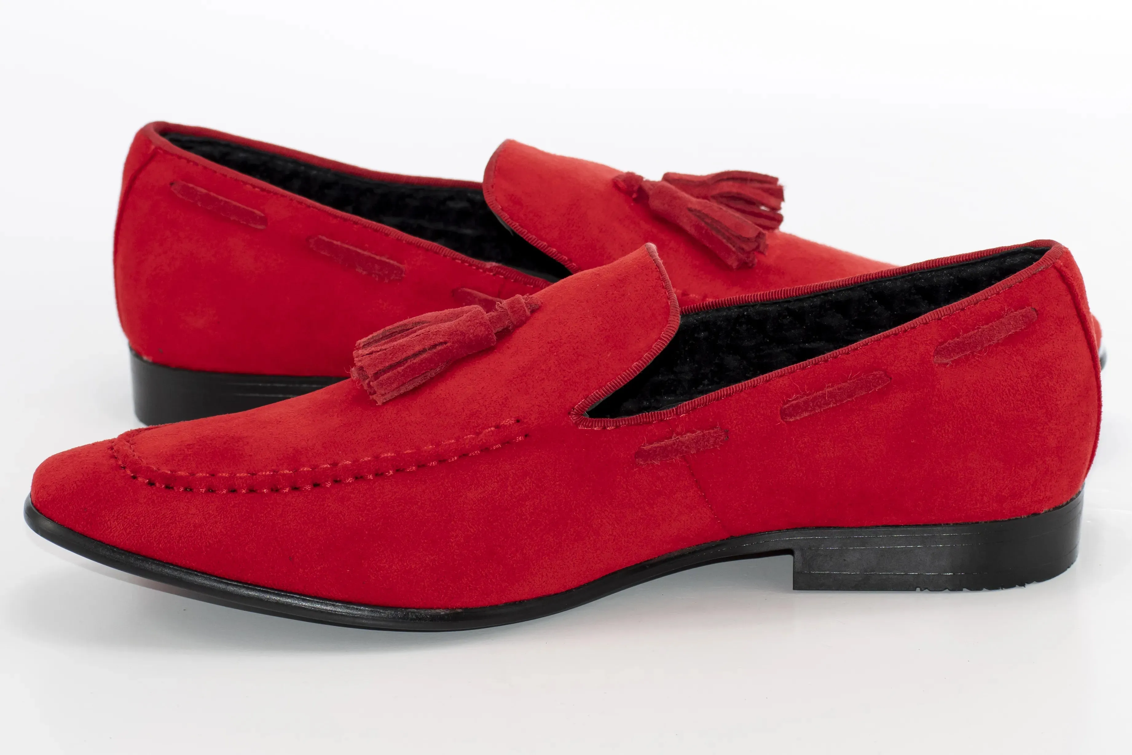 Red Ultrasuede Loafer With Matching Tassels
