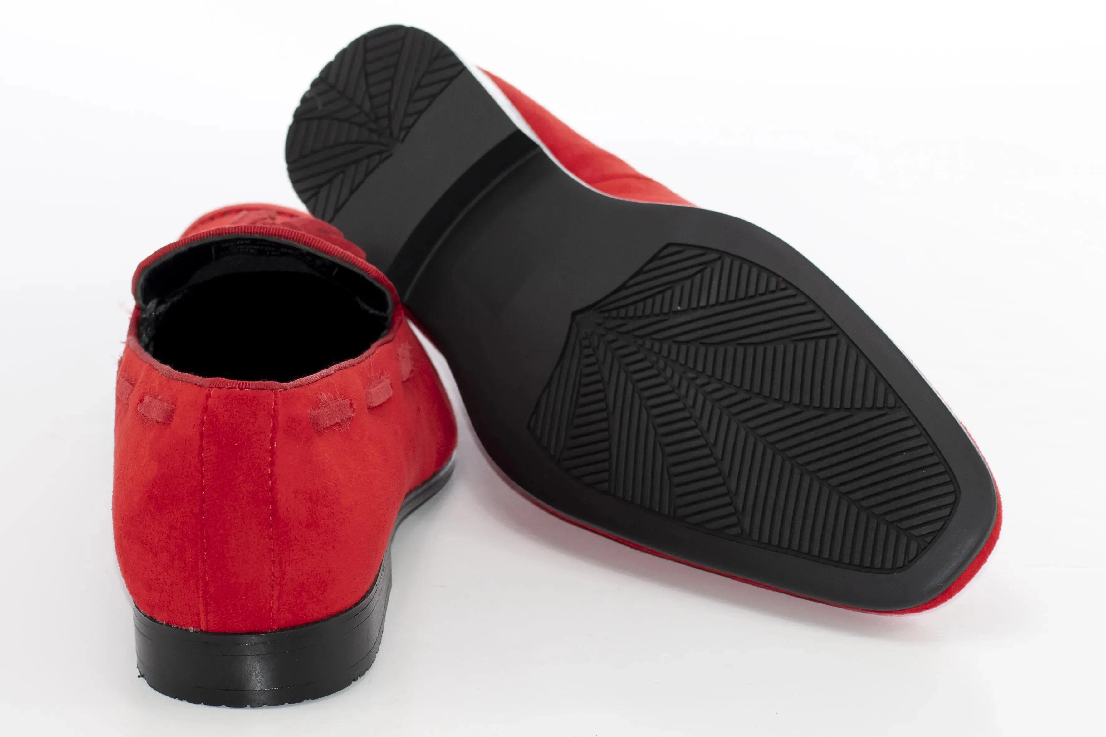Red Ultrasuede Loafer With Matching Tassels