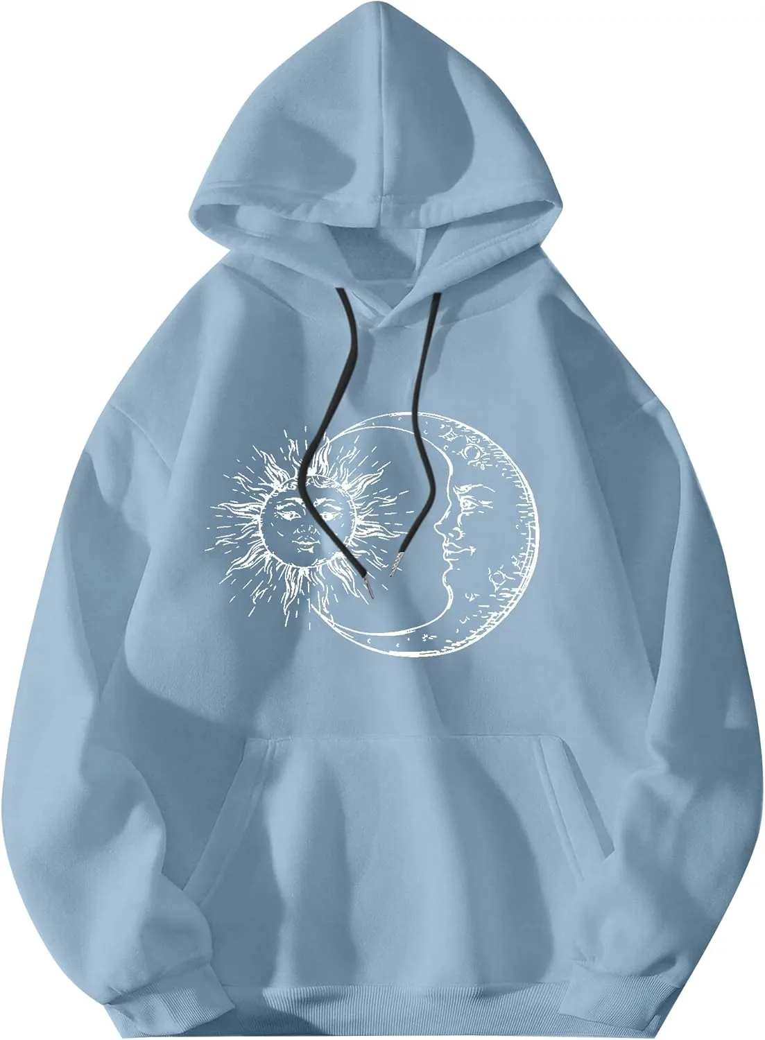 Remidoo Women's Sun and Moon Graphic Hoodies Oversized Long Sleeve Pullover Sweatshirt with Pocket