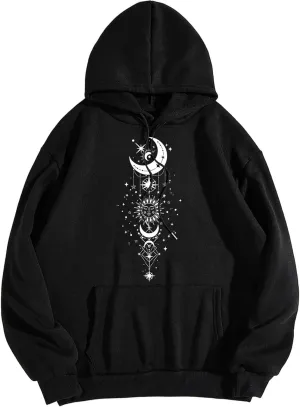 Remidoo Women's Sun and Moon Graphic Hoodies Oversized Long Sleeve Pullover Sweatshirt with Pocket