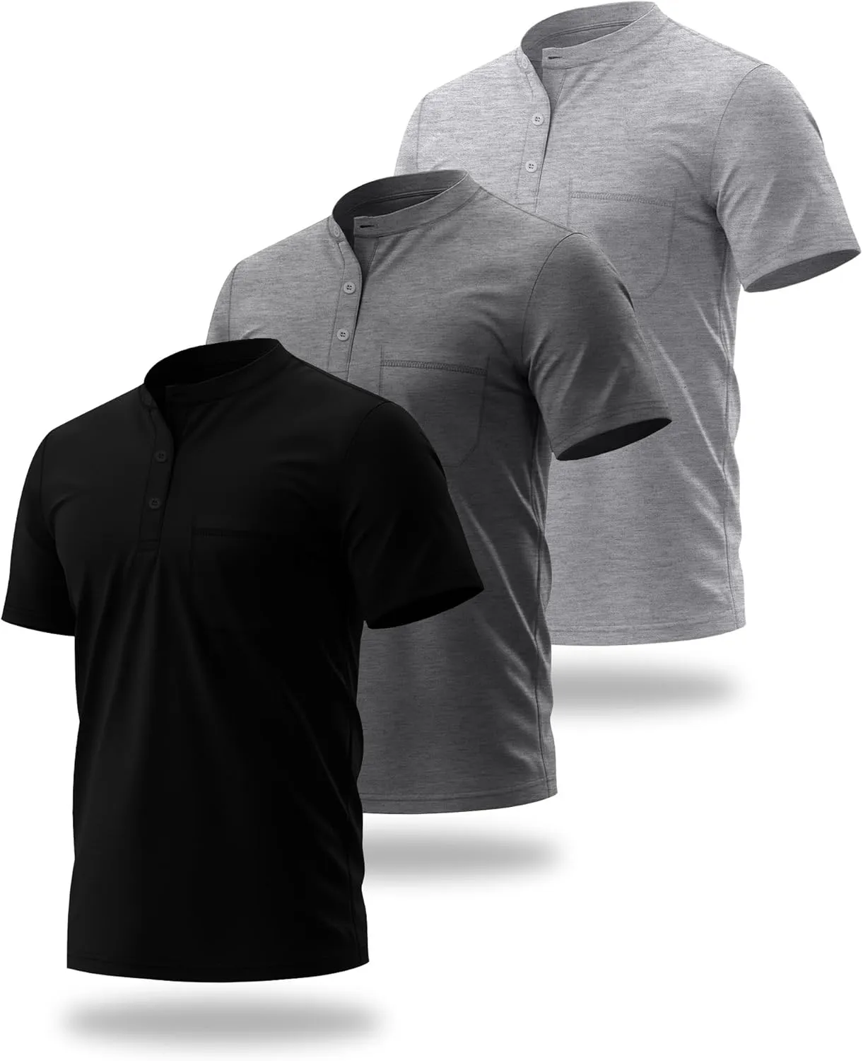 Riyiper 3 Pack Men's Big and Tall Henley T-Shirts, Short Sleeve Pocket Cotton Loose Fit Shirt Summer Oversized Button Tee