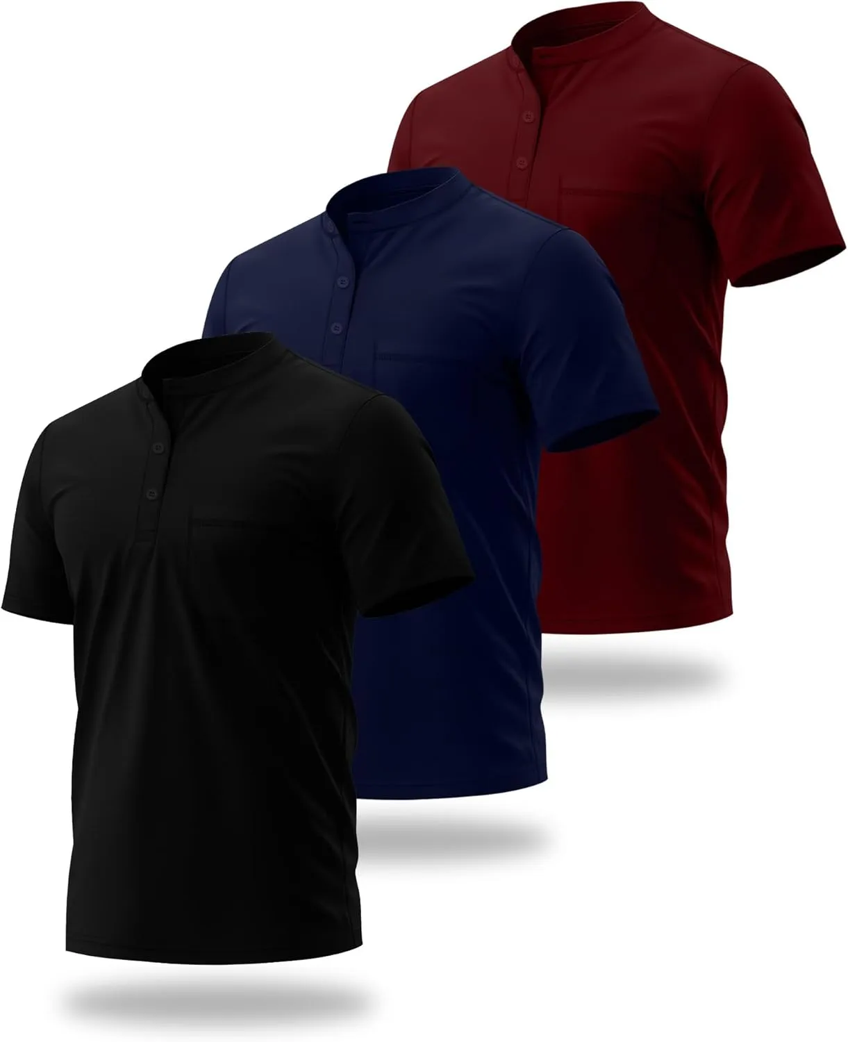 Riyiper 3 Pack Men's Big and Tall Henley T-Shirts, Short Sleeve Pocket Cotton Loose Fit Shirt Summer Oversized Button Tee