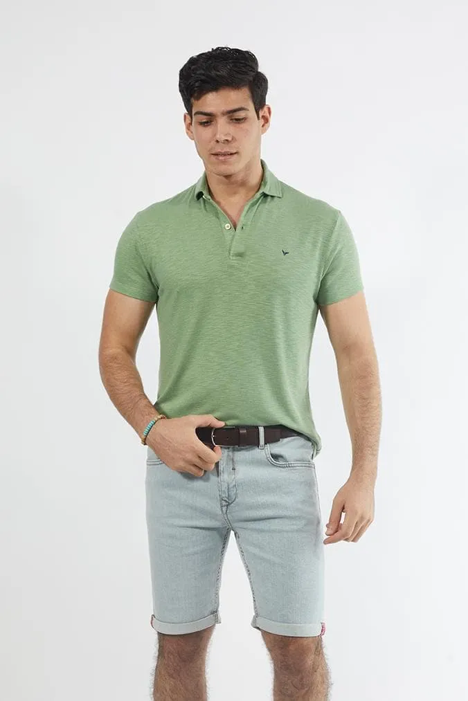 Short Sleeve Textured Polo Shirt LIGHT GREEN