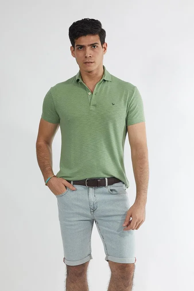 Short Sleeve Textured Polo Shirt LIGHT GREEN