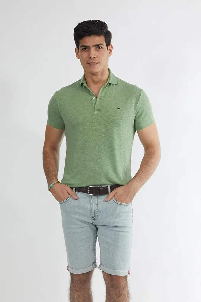 Short Sleeve Textured Polo Shirt LIGHT GREEN
