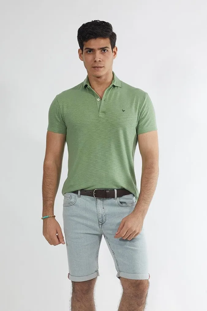 Short Sleeve Textured Polo Shirt LIGHT GREEN
