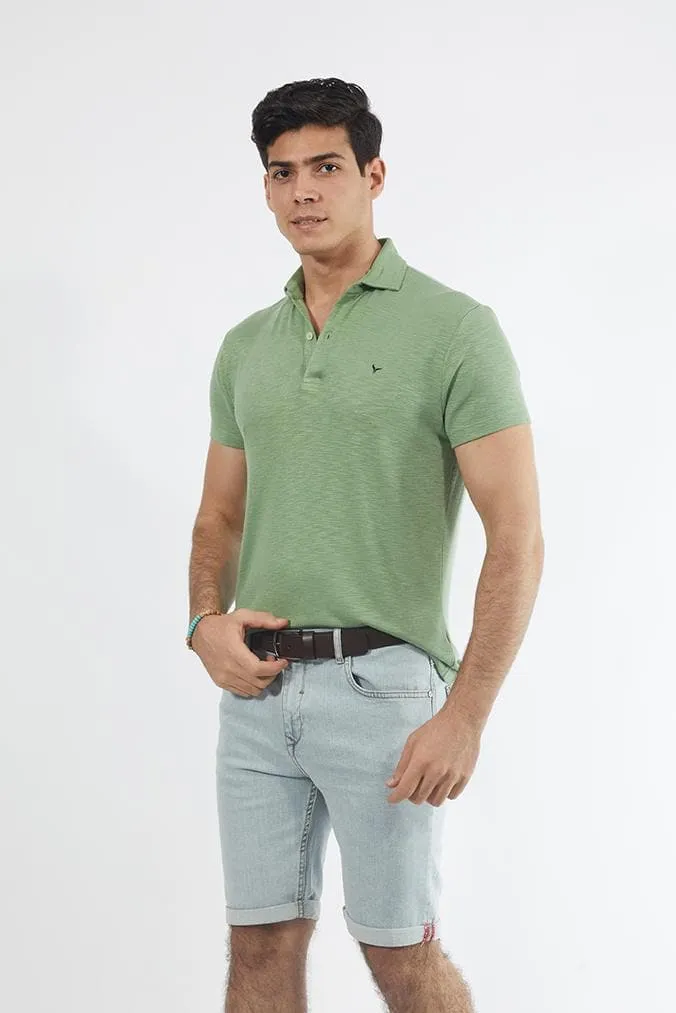 Short Sleeve Textured Polo Shirt LIGHT GREEN
