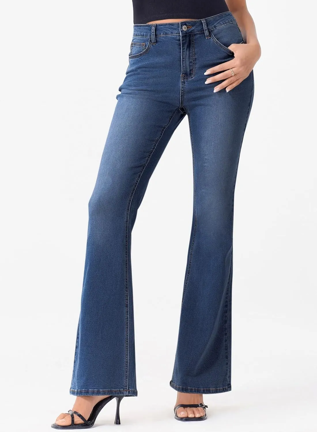 Sidefeel Women's High Waisted Bell Bottom Bootcut Jeans Flared Wide Leg Denim Pants