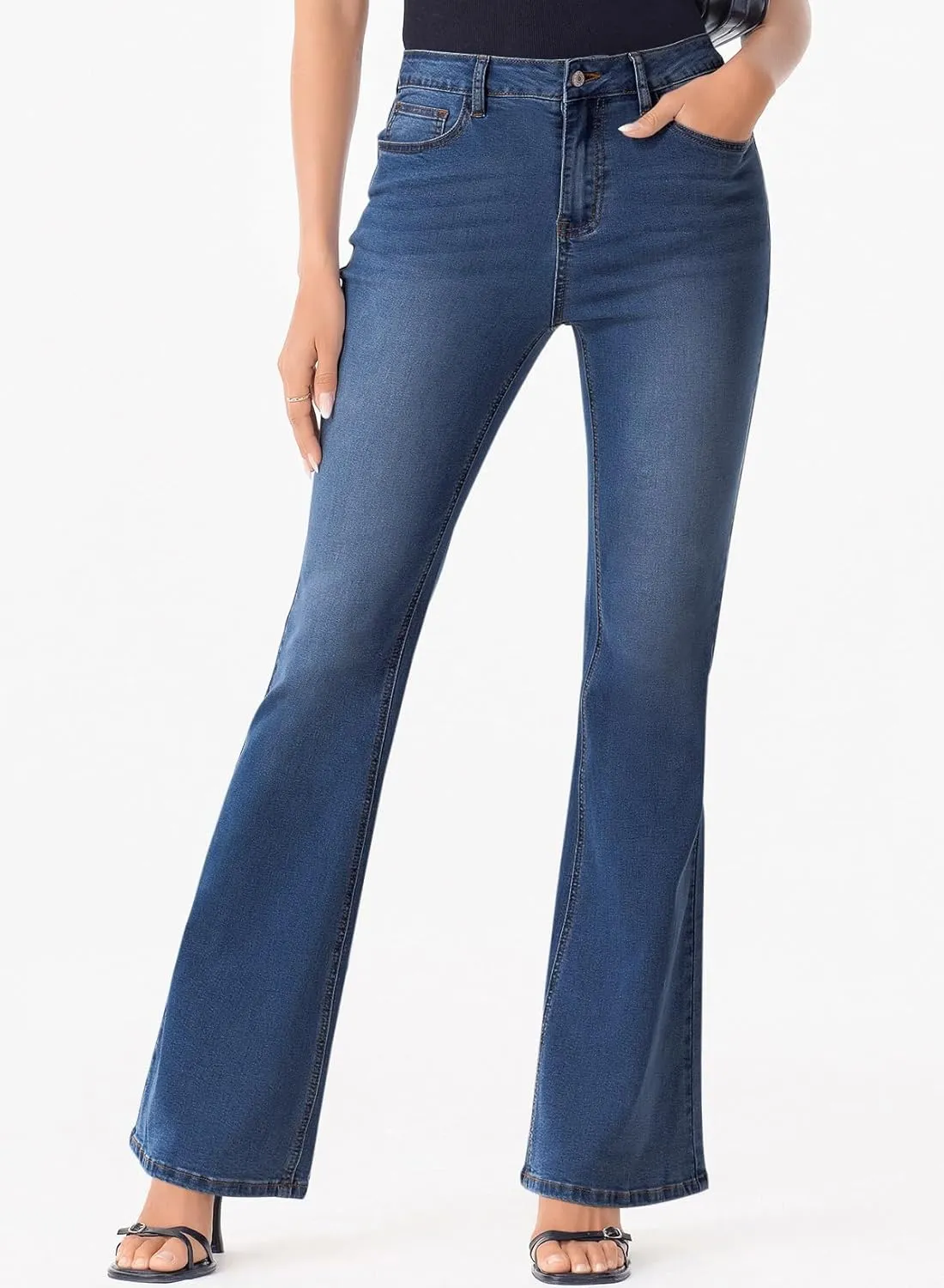 Sidefeel Women's High Waisted Bell Bottom Bootcut Jeans Flared Wide Leg Denim Pants